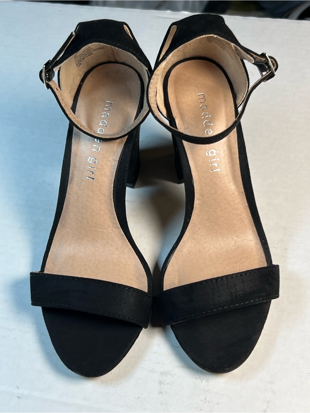 Madden Girl Black Suede Ankle-Strap Block Heel Sandals Size 6